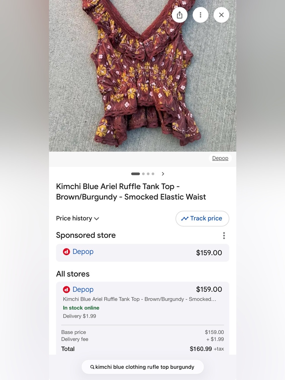 Kimchi Blue - Tank Tops and Camis  Burgundy Floral Ruffle Sleeveless Top - Picture 5 of 5
